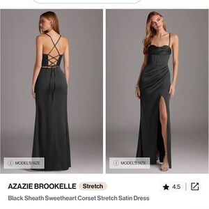 Azazie Black Sheath Dress with Sweetheart Neckline croset and Slit